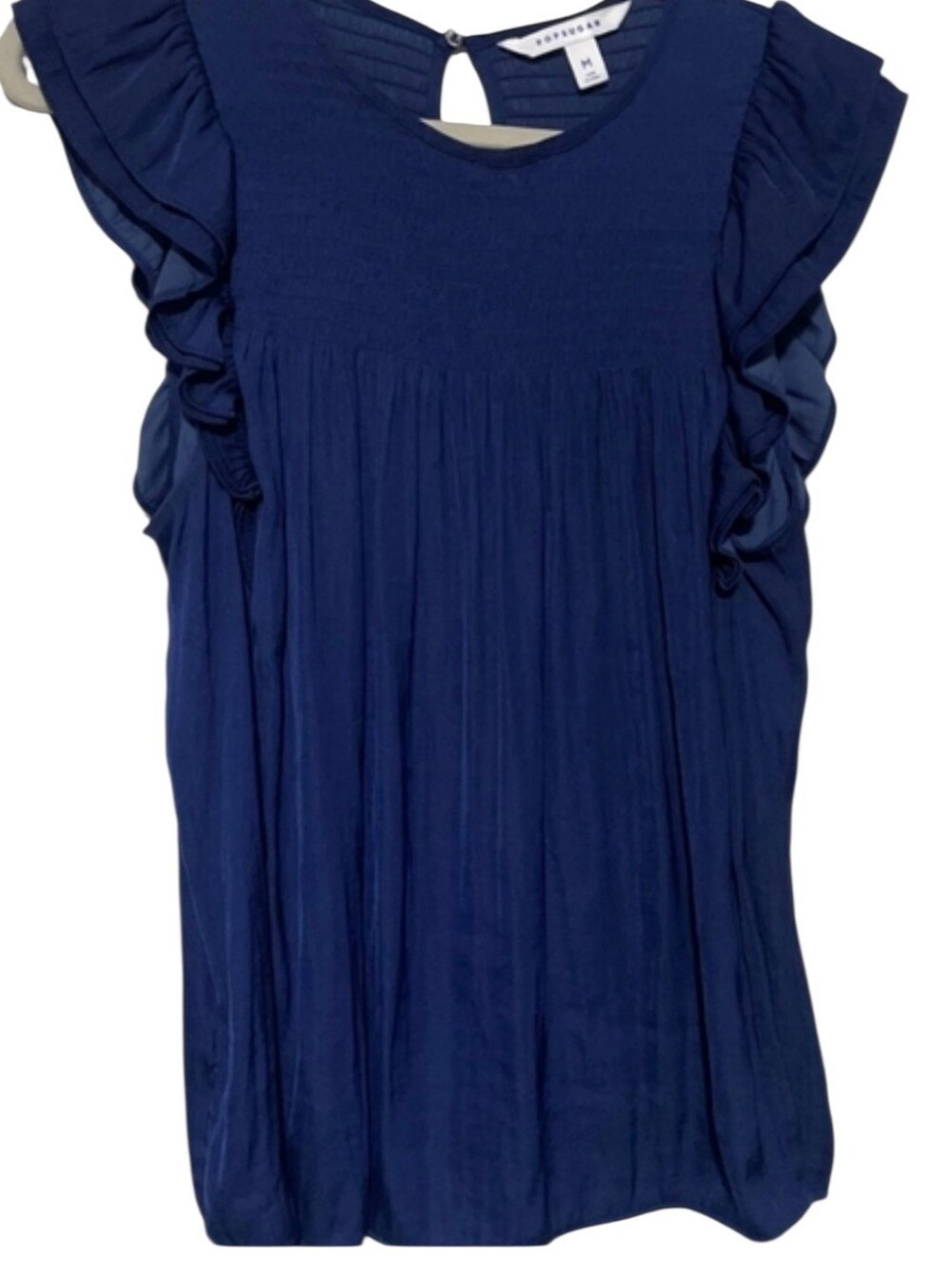 Popsugar Size Medium Blue Blouse Pleated Ruffles